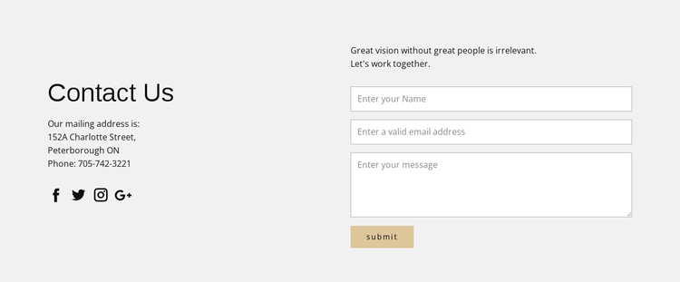 Contact information and contact form Website Builder Software